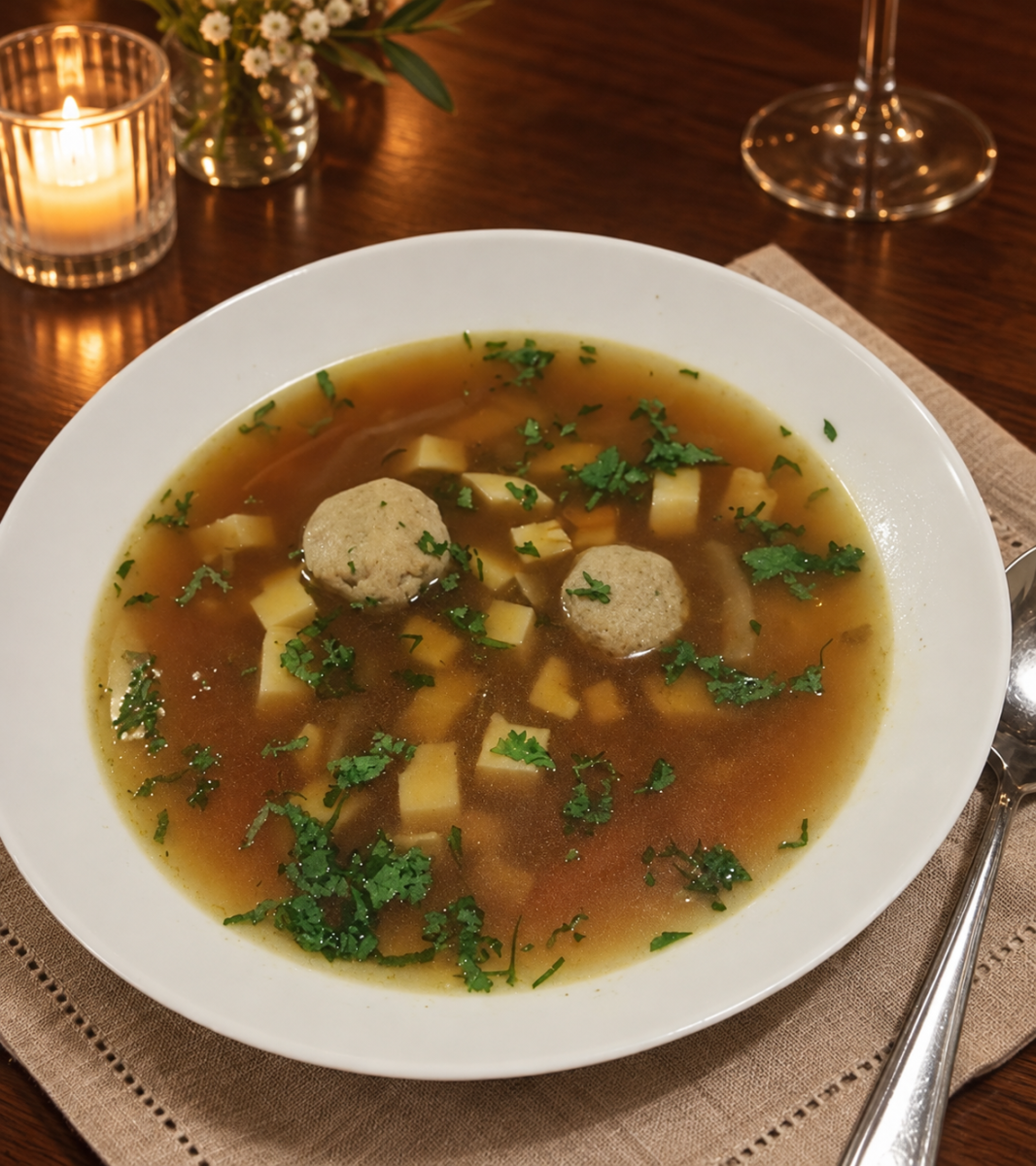 Suppe im eleganten Restaurantambiente